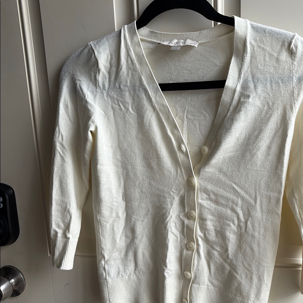 LOFT Cream Cardigan Sweater Lightweight Knit